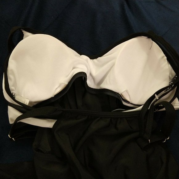 Tankini top Black White Women Size Small polymid Striped swimsuit bathing suit - Picture 8 of 9